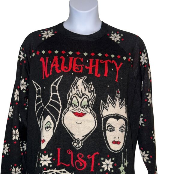 READ Rare Disney Villains Naughty List Sweater Womens XL Christmas Holiday Black - Picture 2 of 10